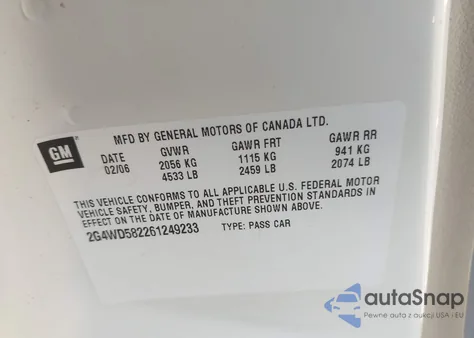 2006 Buick Lacrosse Cxl z USA, uszkodzony, nr VIN 2G4WD582261249233